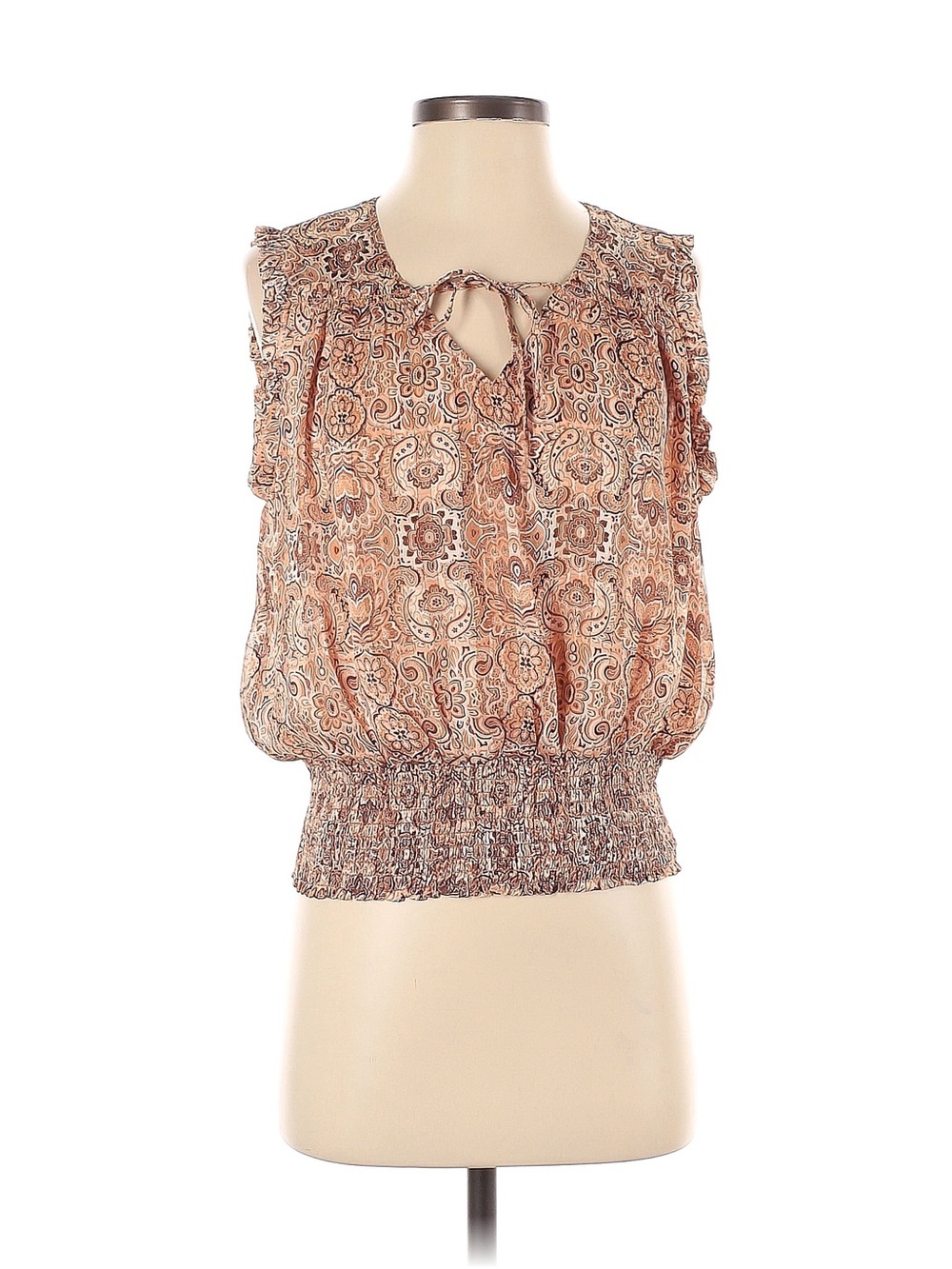Joie Sleeveless Smocked Hem Paisley Top - Tan